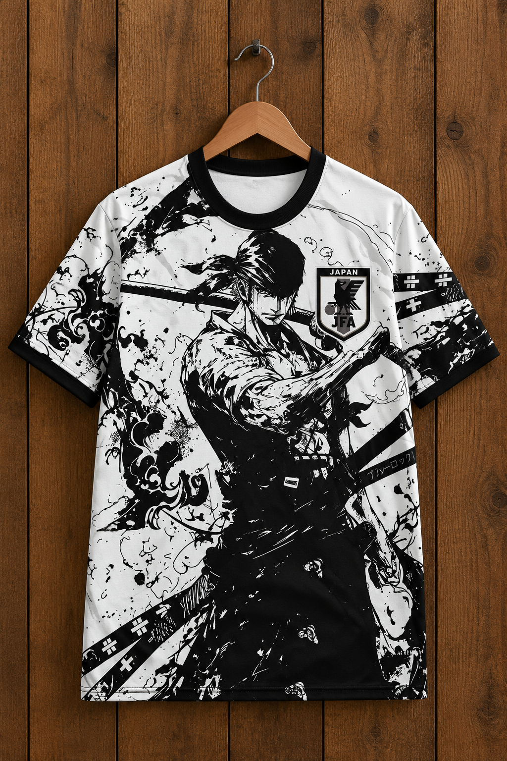 Camiseta Zoro blanco y negro con Zoro en combate