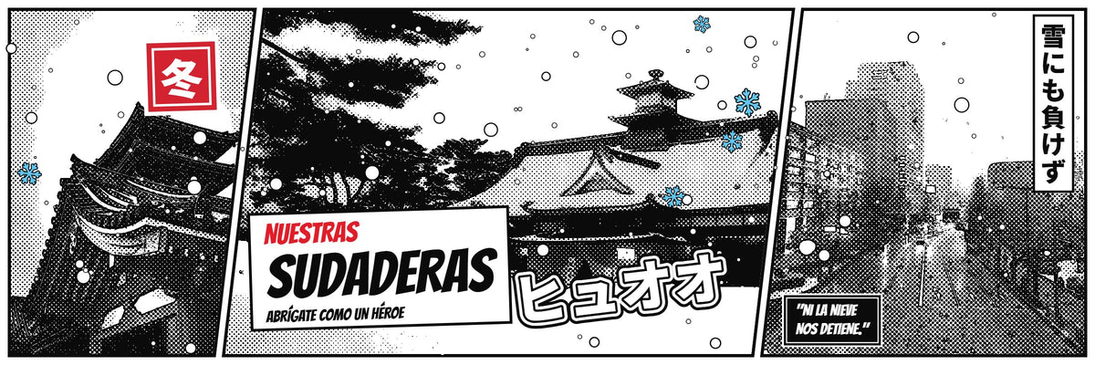 Banner manga Sudaderas: Japón nevado, pagoda, templo y calles de Tokio bajo la nieve